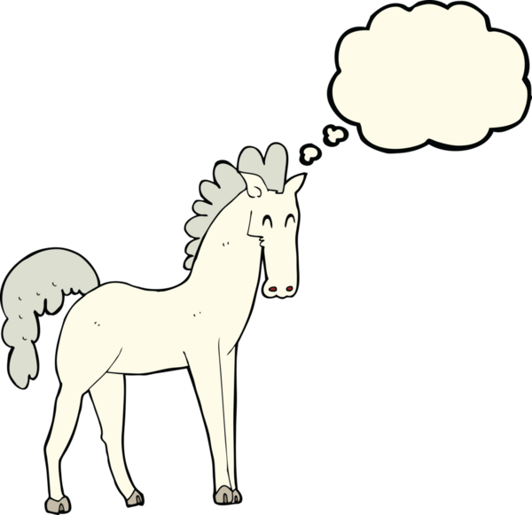 Bir insan tarafından çizilmiş düşünce baloncuklu çizgi film atı.