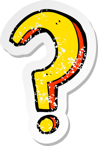 Bir insan tarafından çizilmiş bir karikatür soru işaretinin gerilimli retro yapıştırması