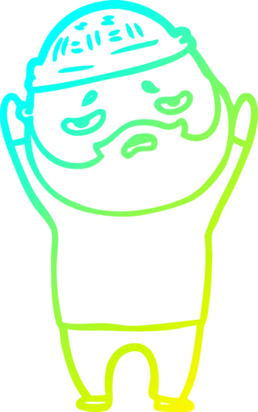 Bir insan tarafından çizilmiş sakallı, endişeli bir çizgi film çizimi.