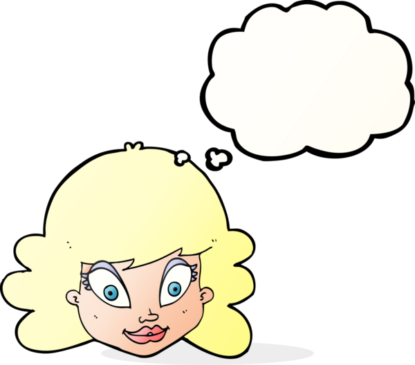 Bir insan tarafından çizilmiş düşünce baloncuklu mutlu kadın yüzü.