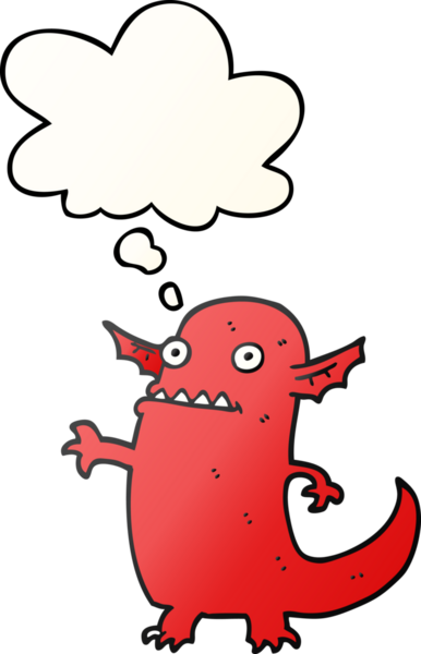 Bir insan tarafından çizilmiş yumuşak eğimli düşünce baloncuklu cadılar bayramı canavarı.