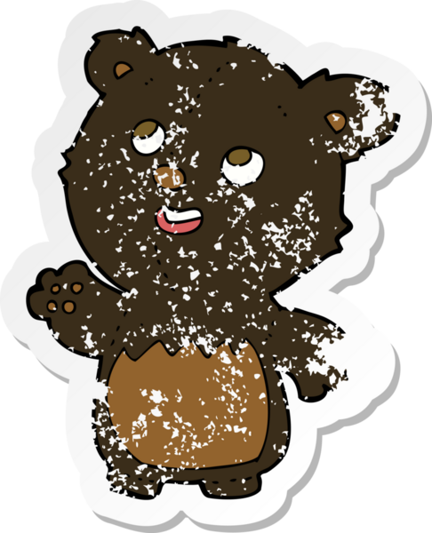 Bir insan tarafından çizilmiş mutlu, küçük, siyah ayıcığın depresif çıkartması.