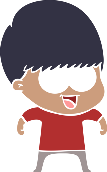 Bir insan tarafından çizilmiş mutlu düz renkli çizgi film çocuğu.