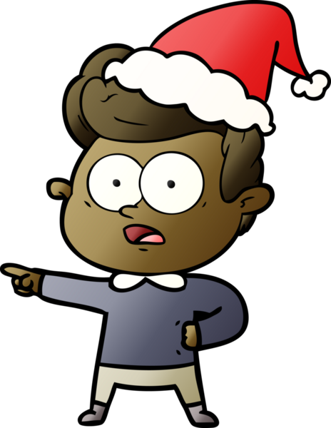 Bir insan tarafından çizilmiş Noel Baba şapkası takan bir adamın el çizimi karikatürü.