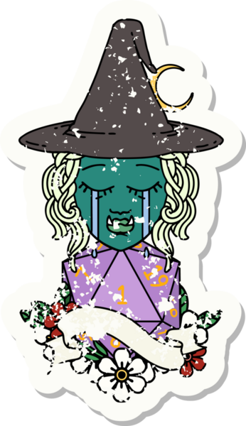 Retro Dövme Tarzı Ağlayan Ork Cadısı Bir insan tarafından çizilmiş doğal bir D20 rulo