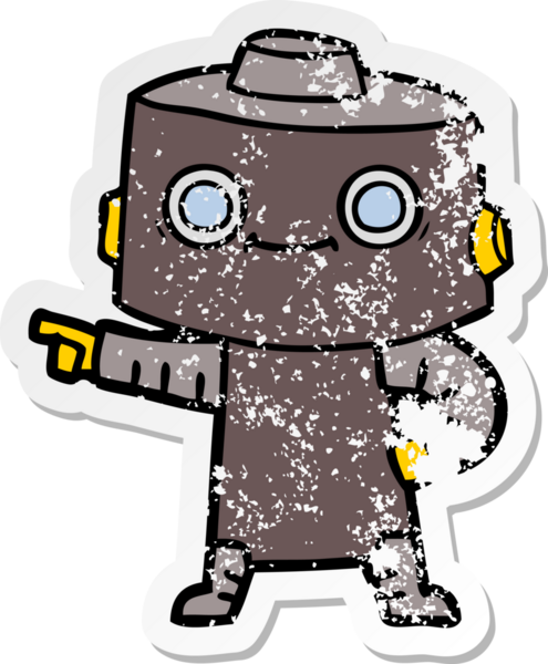 Bir insan tarafından çizilmiş karikatür robotunun sıkıntılı çıkartması.