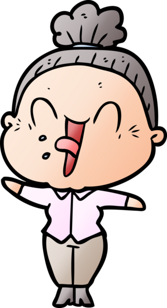 Bir insan tarafından çizilmiş mutlu yaşlı kadın çizgi filmi.