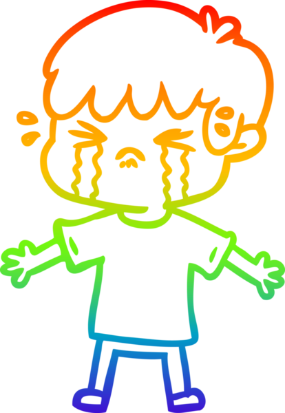 Gökkuşağı gradyan çizimi bir insan tarafından çizilmiş ağlayan bir çizgi çocuk çizimi