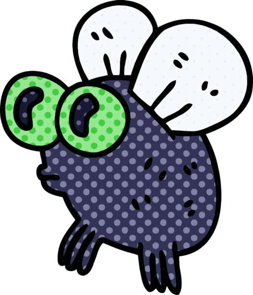 Bir insan tarafından çizilmiş çizgi roman tarzı tuhaf bir çizgi film sineği.