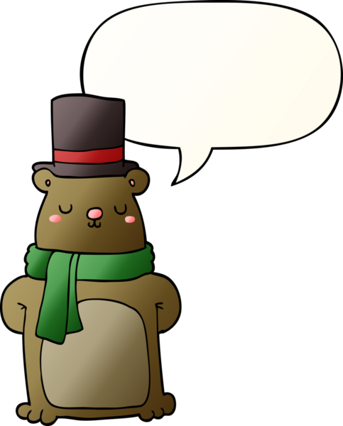 Bir insan tarafından çizilmiş yumuşak eğimli konuşma baloncuklu çizgi film ayısı.