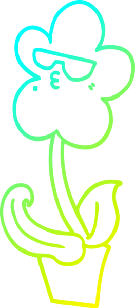 Bir insan tarafından çizilmiş serin bir karikatür çiçeğinin soğuk gradyan çizimi