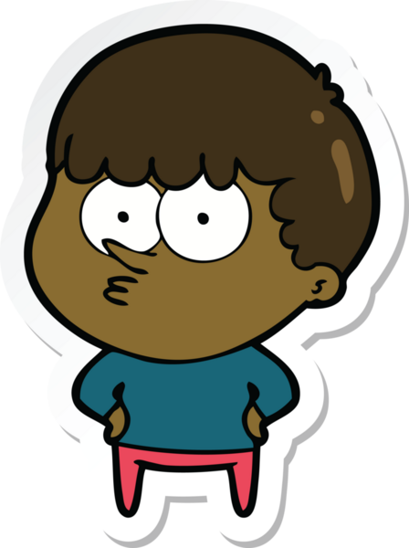 Bir insan tarafından çizilmiş meraklı bir çocuğun çıkartması.