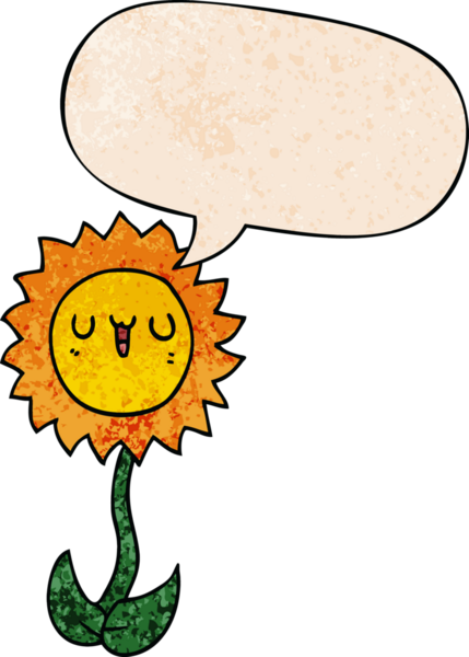 Konuşma baloncuğu olan karikatür çiçeği insan tarafından çizilmiş eski moda dokular.