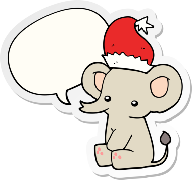 Bir insan tarafından çizilmiş baloncuk çıkartmalı şirin bir Noel fili.