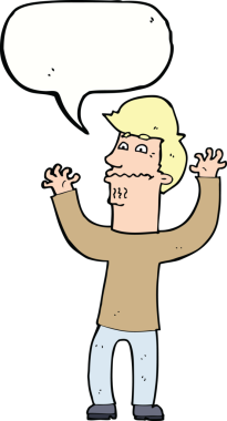 Bir insan tarafından çizilmiş konuşma balonlu sinirli bir adam.