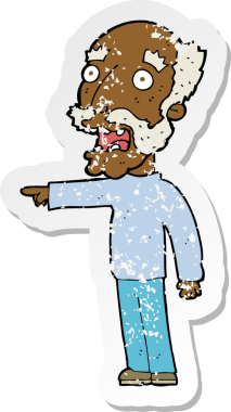 Bir insan tarafından çizilmiş, korkmuş, yaşlı bir adamın karikatür yapıştırması.