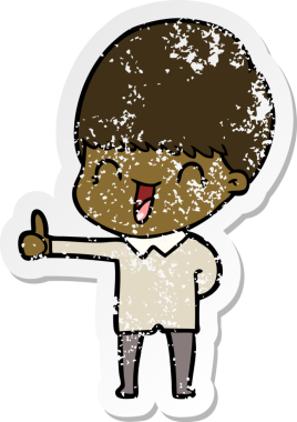 Bir insan tarafından çizilmiş mutlu çizgi film çocuğunun sıkıntılı çıkartması.