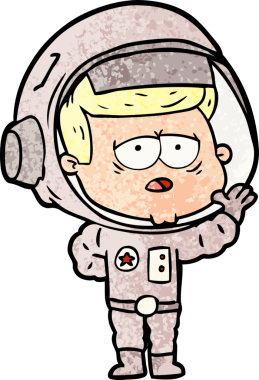 Bir insan tarafından çizilmiş yorgun astronot çizgi filmi.