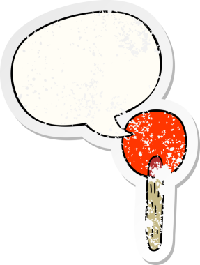 çizgi film şekerleme lolipopu konuşma baloncuğu ile sıkıntılı eski bir çıkartma bir insan tarafından çizilmiş