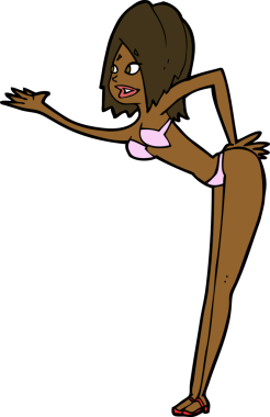 Bir insan tarafından çizilmiş bikinili bir kadın.