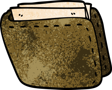 Bir insan tarafından çizilmiş eski deri cüzdan.