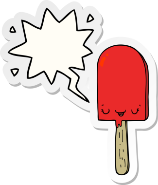 Bir insan tarafından çizilmiş konuşma balonu çıkartmalı buz lolipopu.