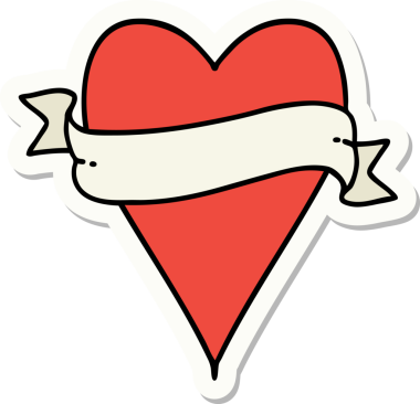 Bir insan tarafından çizilmiş geleneksel bir kalp ve bayrak stili dövme çıkartması.