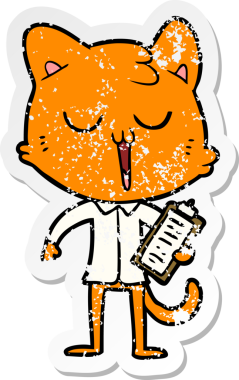 Bir insan tarafından çizilmiş çizgi film kedisinin sıkıntılı çıkartması.