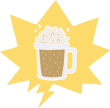 Bir insan tarafından çizilmiş, içinde konuşma balonu olan bira karikatürü.