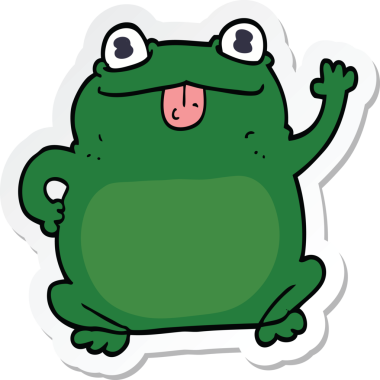 Bir insan tarafından çizilmiş karikatür kurbağasının çıkartması.