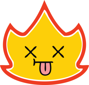 Bir insan tarafından çizilen ateşin düz renkli retro karikatürü