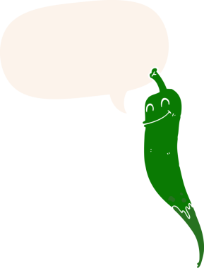 bir insan tarafından çizilmiş, konuşma baloncuklu kırmızı biber çizgi filmi.