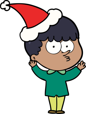 Bir insan tarafından çizilmiş Noel Baba şapkası takan meraklı bir çocuğun el çizimi.