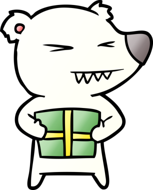 Kutup ayısı Noel hediyesi olarak bir insan tarafından çizilmiş karikatür.