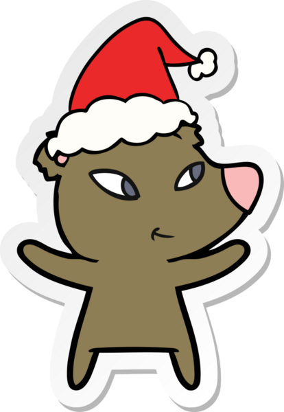 Bir insan tarafından çizilmiş Noel Baba şapkası takan bir ayının çizilmiş şirin el yazısı.