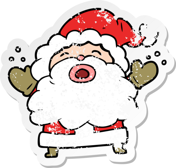 Bir insan tarafından çizilmiş karikatür Noel Baba 'nın sıkıntılı çıkartması.