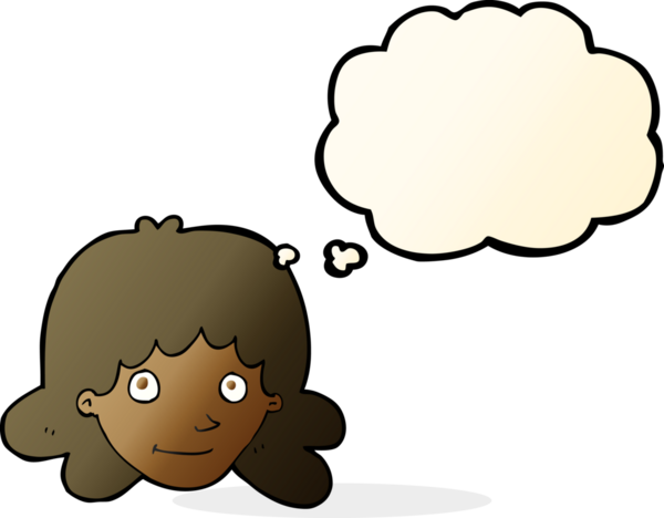 Bir insan tarafından çizilmiş düşünce baloncuklu mutlu kadın yüzü.