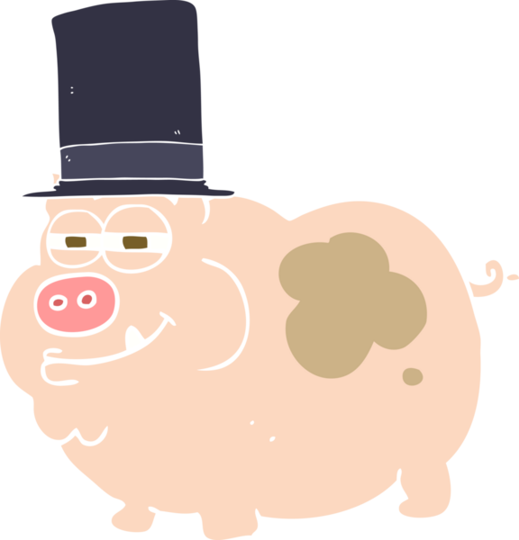 Bir insan tarafından çizilmiş zengin domuzun düz renk çizimi