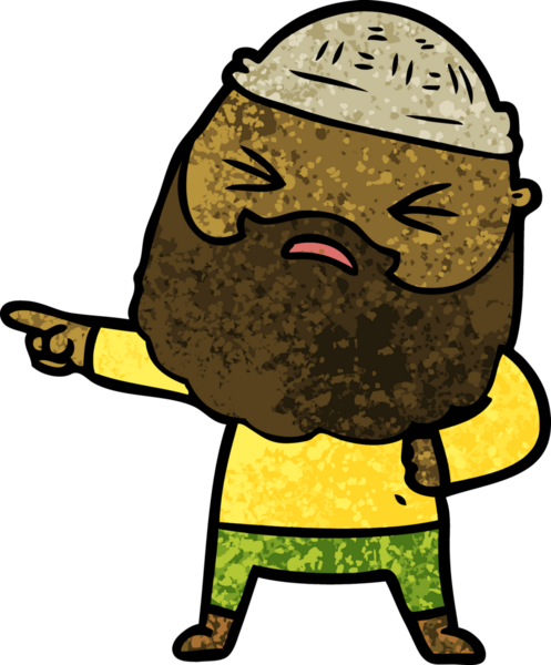 Bir insan tarafından çizilmiş sakallı bir çizgi film adamı.