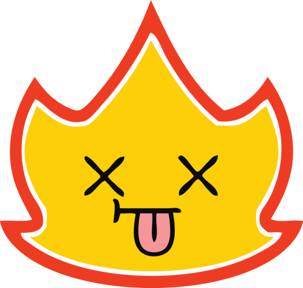 Bir insan tarafından çizilen ateşin düz renkli retro karikatürü