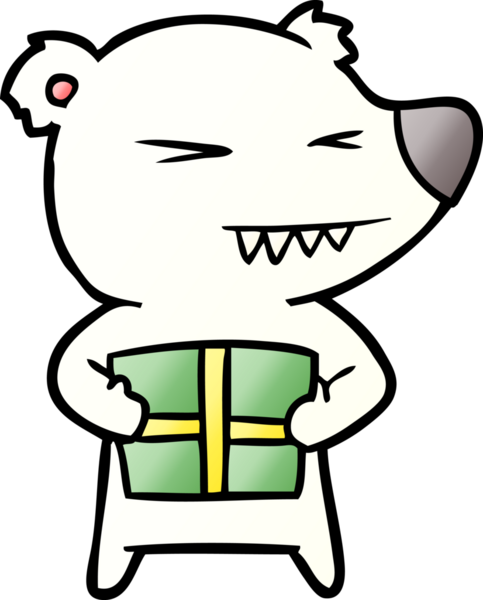 Kutup ayısı Noel hediyesi olarak bir insan tarafından çizilmiş karikatür.