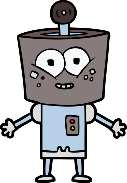 Bir insan tarafından çizilmiş mutlu çizgi film robotu