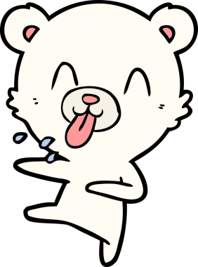 kaba karikatür dans eden kutup ayısı bir insan tarafından çizilmiş dili dışarı çıkarıyor.