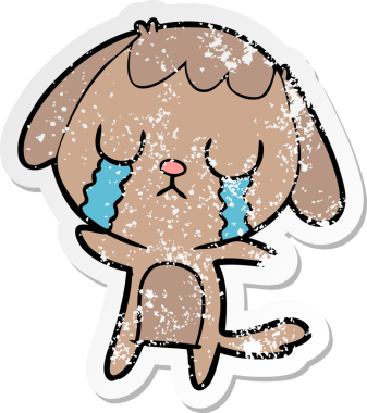 Bir insan tarafından çizilmiş ağlayan şirin bir köpeğin sıkıntılı çıkartması.