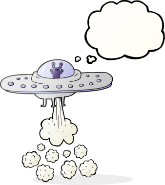 Bir insan tarafından çizilmiş serbest çizim balon karikatür uçan daire.