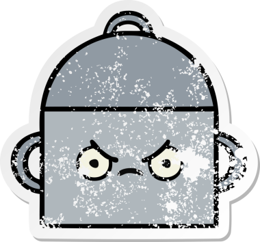 Bir insan tarafından çizilmiş tatlı bir yemek tenceresinin sıkıntılı çıkartması.