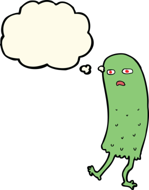 Bir insan tarafından çizilmiş düşünce balonlu komik bir hayalet.