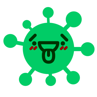 Bir insan tarafından çizilmiş yorgun ve mutlu bir virüs.