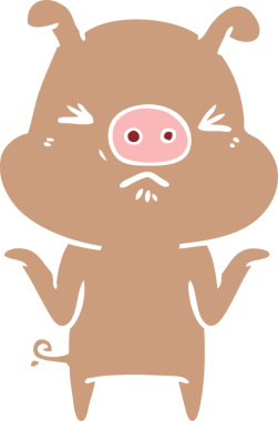 Bir insan tarafından çizilmiş düz renkli çizgi film kızgın domuz.