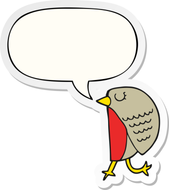 Bir insan tarafından çizilmiş baloncuk çıkartmalı çizgi film kuşu.